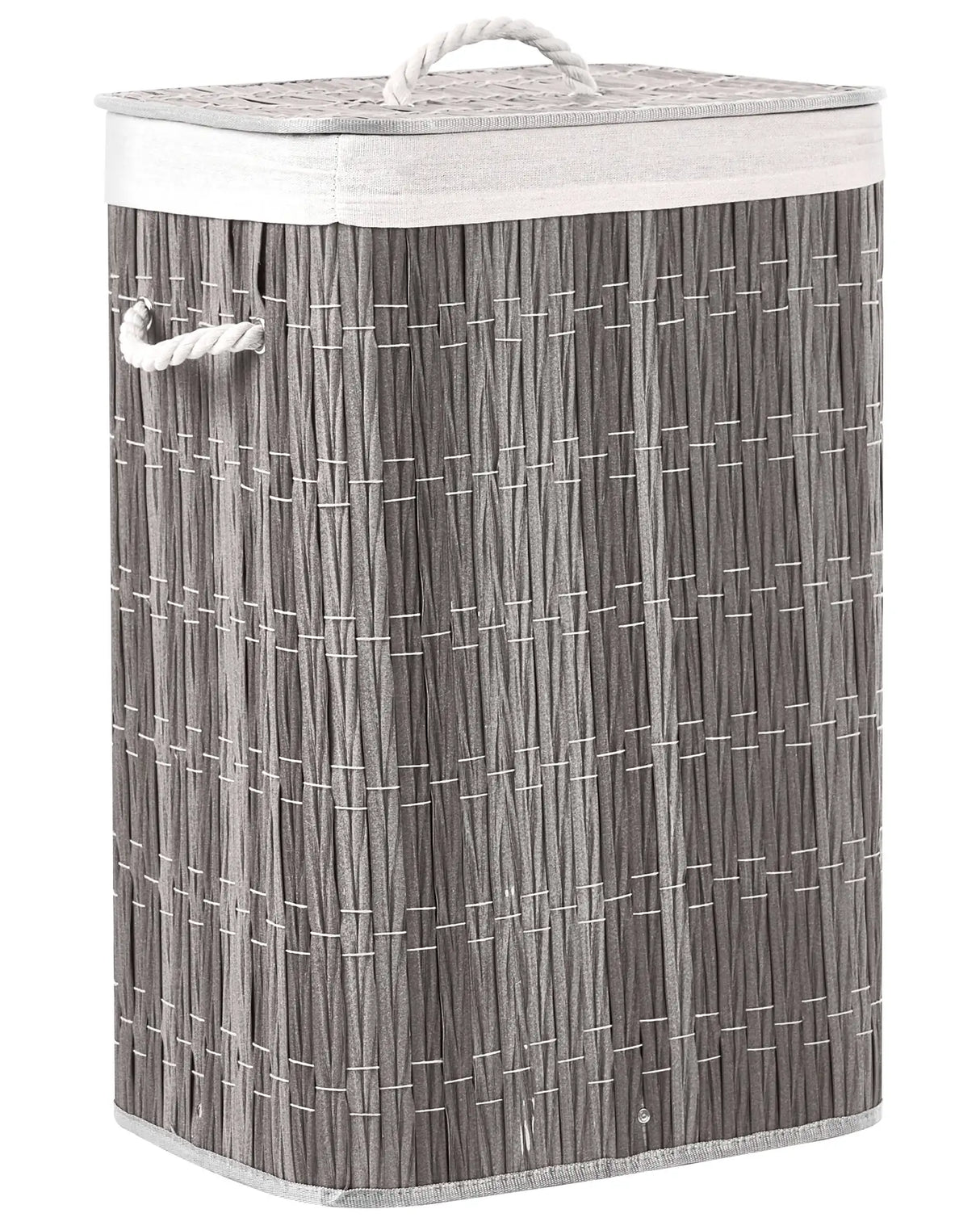 Laundry Basket Grey Fabric with Lid and Removable Liner Foldable Bathroom Handmade 72l Beliani