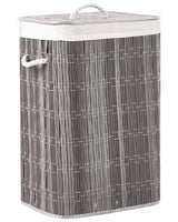 Laundry Basket Grey Fabric with Lid and Removable Liner Foldable Bathroom Handmade 72l Beliani
