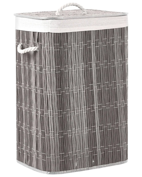 Laundry Basket Grey Fabric with Lid and Removable Liner Foldable Bathroom Handmade 72l Beliani