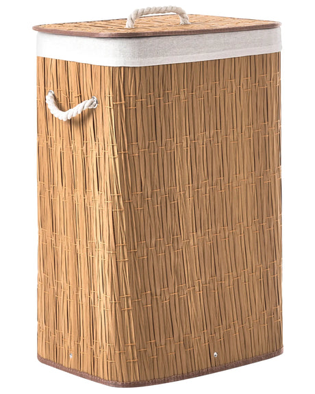 Laundry Basket Brown Fabric with Lid and Removable Liner Foldable Bathroom Handmade 72l Beliani