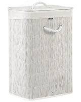 Laundry Basket White Fabric with Lid and Removable Liner Foldable Bathroom Handmade 72l Beliani