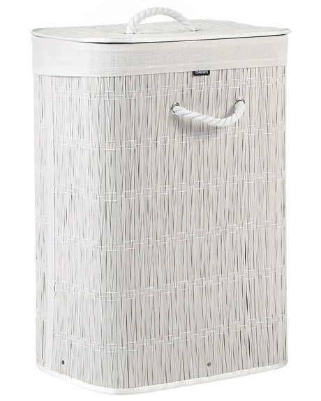 Laundry Basket White Fabric with Lid and Removable Liner Foldable Bathroom Handmade 72l Beliani