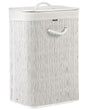 Laundry Basket White Fabric with Lid and Removable Liner Foldable Bathroom Handmade 72l Beliani