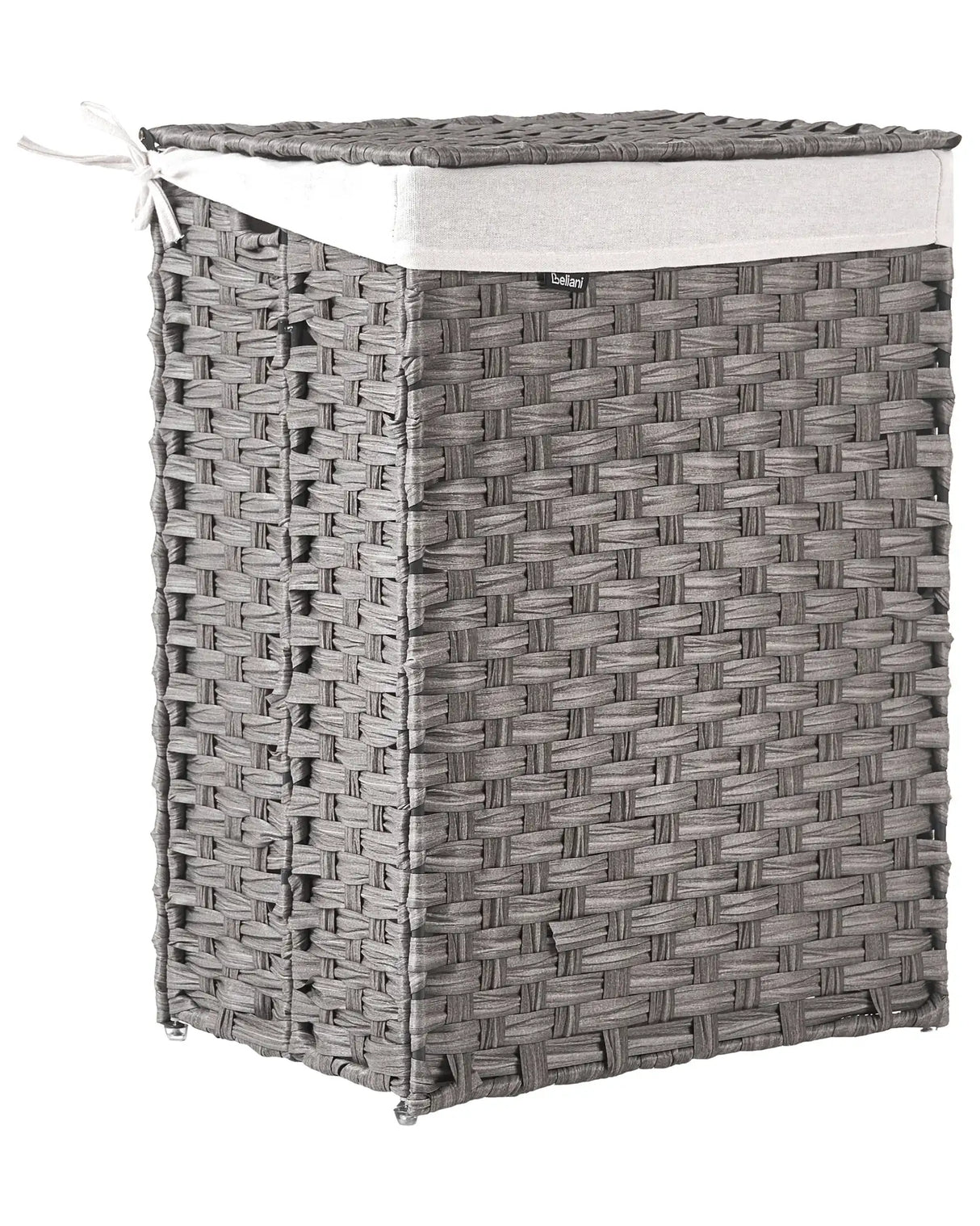 Laundry Basket Grey Fabric with Lid and Removable Liner Foldable Bathroom Handmade 83l Braided Beliani