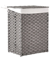 Laundry Basket Grey Fabric with Lid and Removable Liner Foldable Bathroom Handmade 83l Braided Beliani