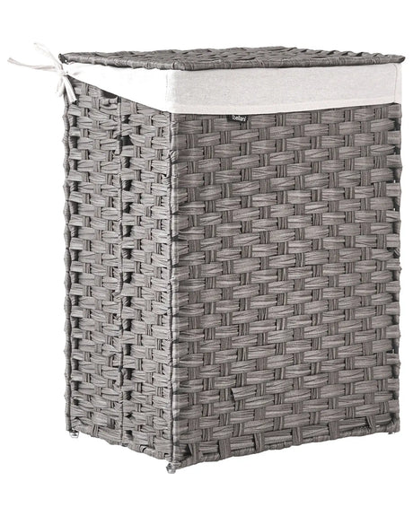 Laundry Basket Grey Fabric with Lid and Removable Liner Foldable Bathroom Handmade 83l Braided Beliani