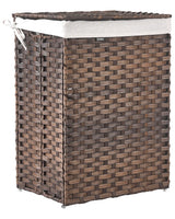 Laundry Basket Dark Brown Fabric with Lid and Removable Liner Foldable Bathroom Handmade 83l Braided Beliani