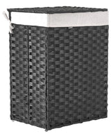 Laundry Basket Black Fabric with Lid and Removable Liner Foldable Bathroom Handmade 83l Braided Beliani