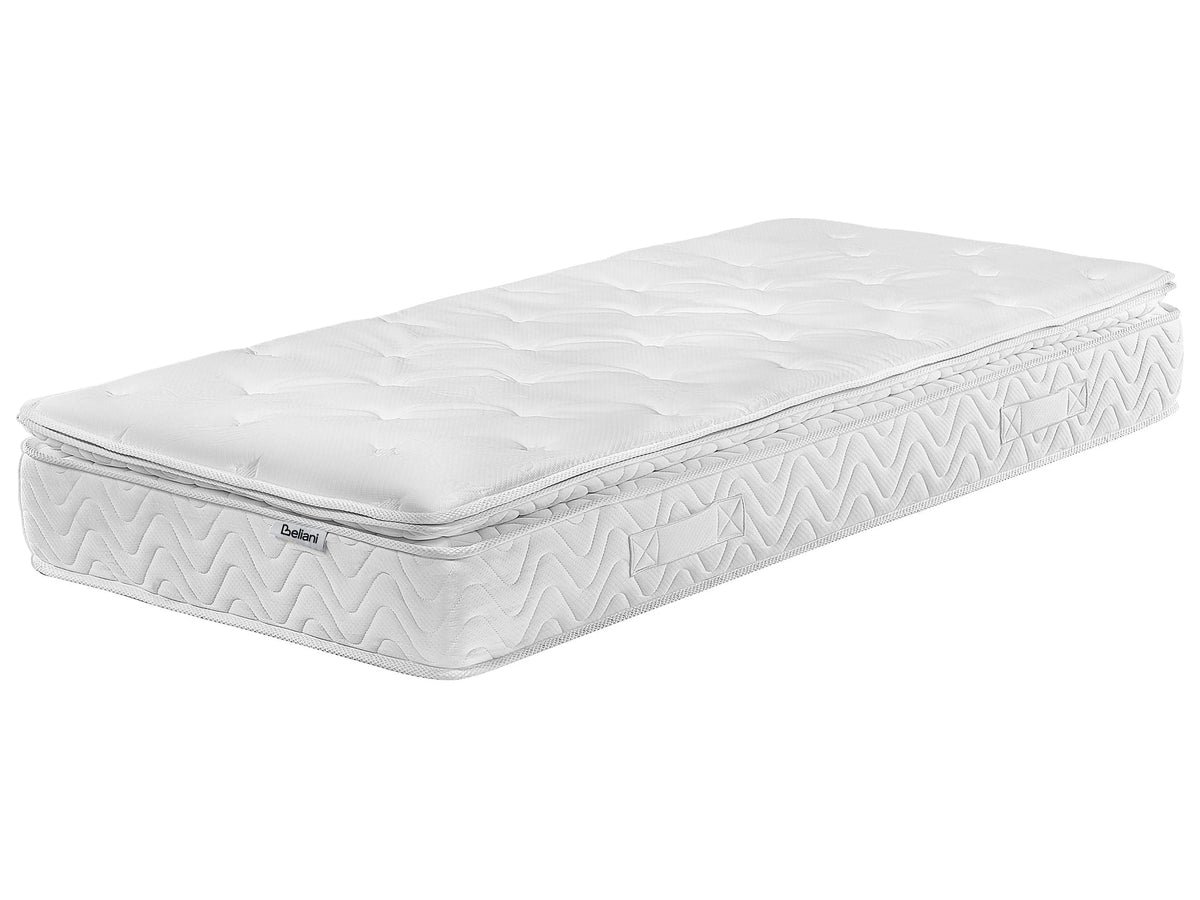 Pocket Spring Mattress White Bamboo Fabric EU Single Size 5 Zone Hard Firm Removable Cover Beliani