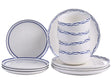 Dinnerware Set White and Blue Porcelain 12 Elements Glazed Finish Decorative Rim For 4 People Handmade Dining Room Kitchen Beliani