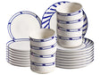 Dinnerware Set White and Blue Porcelain 24 Elements Glazed Finish Decorative Edge For 8 People Handmade Dining Room Kitchen Beliani
