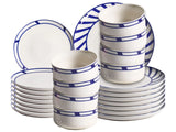 Dinnerware Set White and Blue Porcelain 24 Elements Glazed Finish Decorative Edge For 8 People Handmade Dining Room Kitchen Beliani