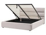 Slatted Bed Frame Grey Linen Fabric Upholstered Plastic Legs Ottoman Storage 5ft3 EU King Size Modern Design Beliani