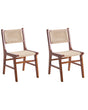 Set of 2 Dining Chairs Brown and Beige Beige Rubber Wood Frame Paper Cord Seat and Backrest Dining Room Boho Beliani