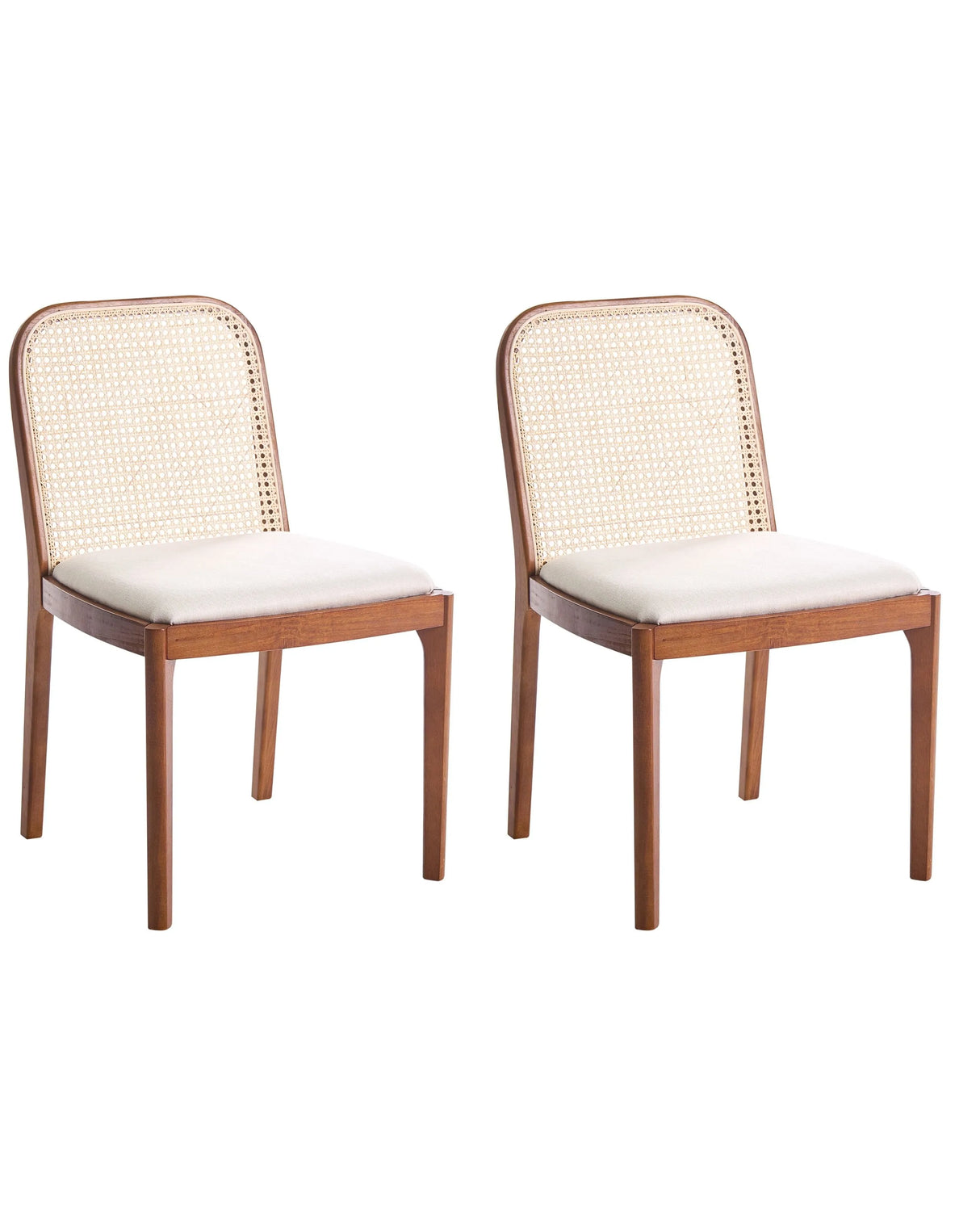 Set of 2 Dining Chairs Brown Polyester Seat Rattan Backrest Rubber Wood Frame Viennese Braid Armless Beliani