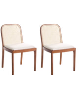 Set of 2 Dining Chairs Brown Polyester Seat Rattan Backrest Rubber Wood Frame Viennese Braid Armless Beliani