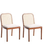 Set of 2 Dining Chairs Brown Polyester Seat Rattan Backrest Rubber Wood Frame Viennese Braid Armless Beliani