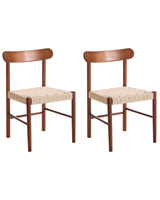 Set of 2 Dining Chairs Brown and Beige Rubber Wood Frames Paper Cord Seats Armless Retro Style Dining Room Beliani
