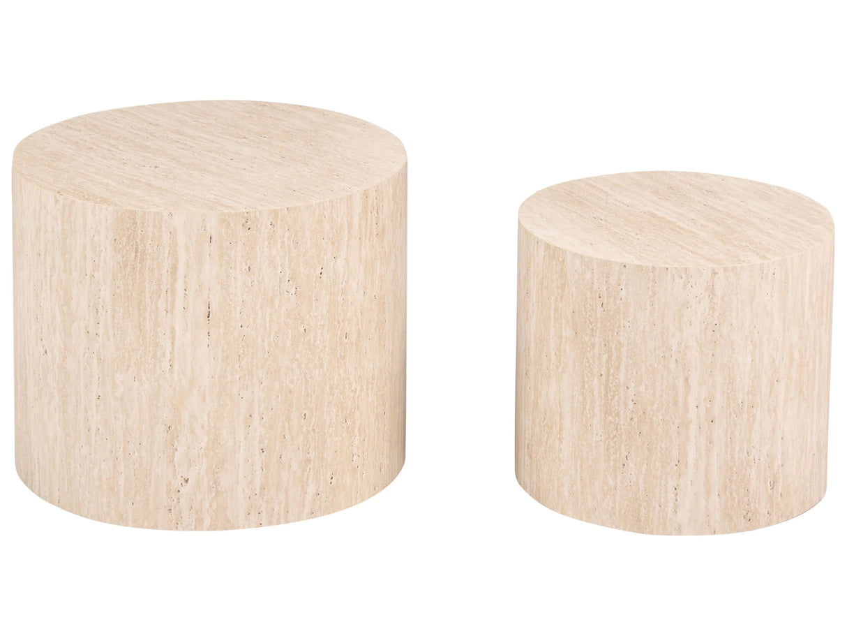 Set of 2 Coffee Tables Travertine Effect Tabletop Round Small and Medium Living Room Furniture Beliani