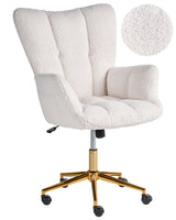 Office Chair White Boucle Fabric Upholstery Modern Glam Biscuit Tufting Beliani