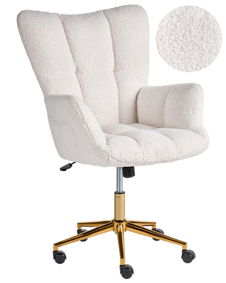 Office Chair White Boucle Fabric Upholstery Modern Glam Biscuit Tufting Beliani