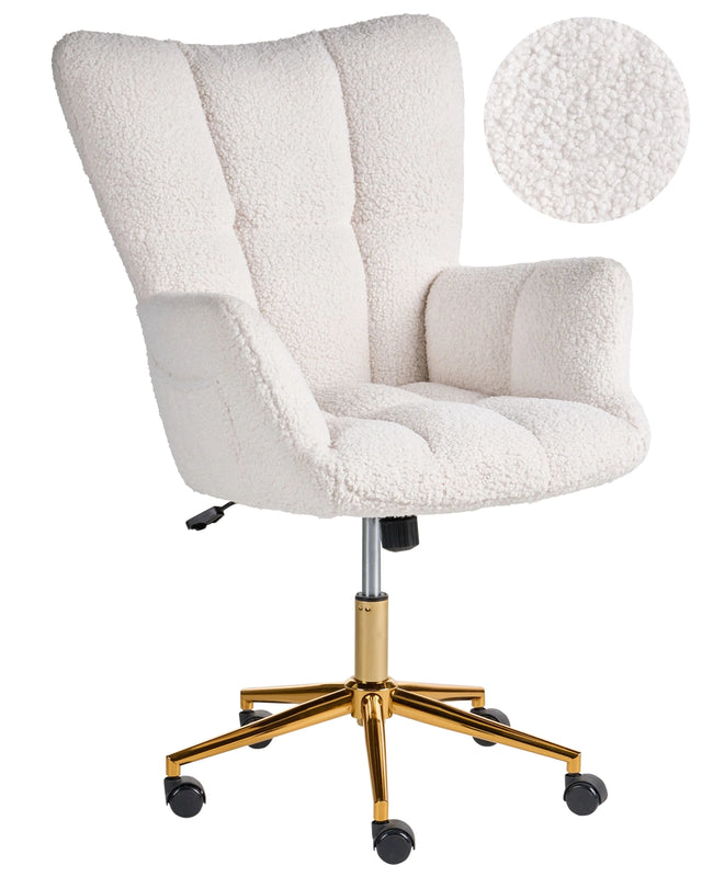 Office Chair White Boucle Fabric Upholstery Modern Glam Biscuit Tufting Beliani