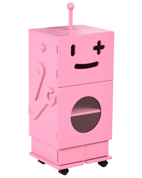 Kids Storage Cabinet Pink MDF with Wheels 3 Shelves and 1 Drawer Robot Theme Kids Room Beliani