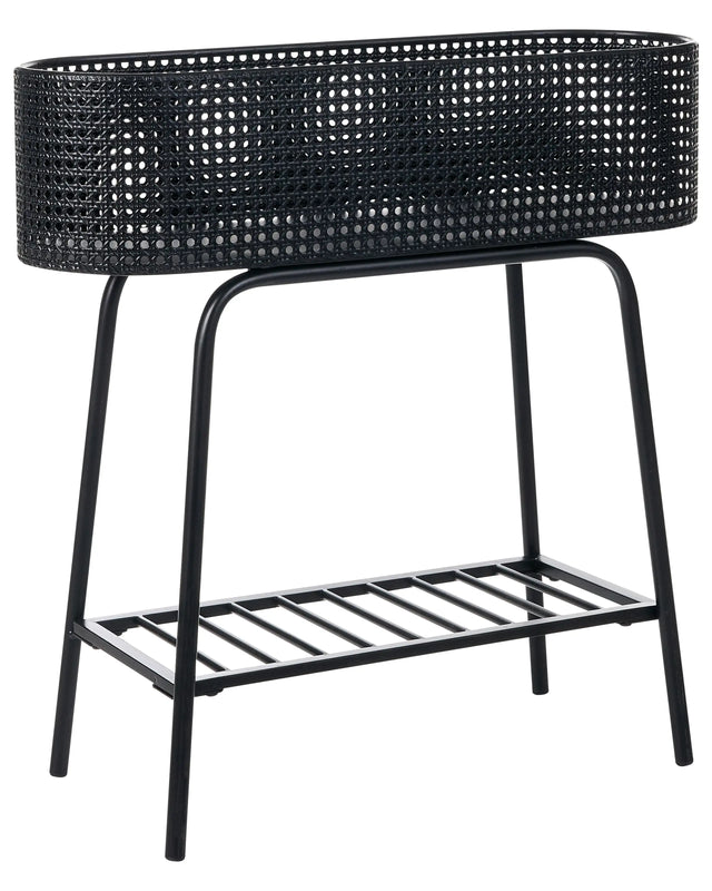 Raised Planter Box Black Elevated Plant Pot Metal with Shelf Indoor Outdoor Garden Bed Beliani