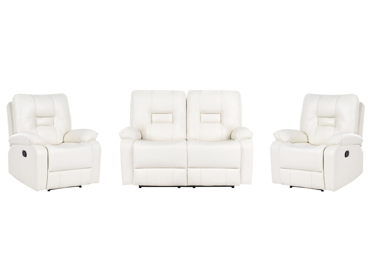 Living Room Set 2 Seater 2 Armchairs White Faux Leather Recliner Manually Adjustable Back and Footrest Beliani