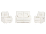 Living Room Set 2 Seater 2 Armchairs White Faux Leather Recliner Manually Adjustable Back and Footrest Beliani