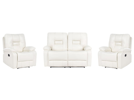 Living Room Set 2 Seater 2 Armchairs White Faux Leather Recliner Manually Adjustable Back and Footrest Beliani