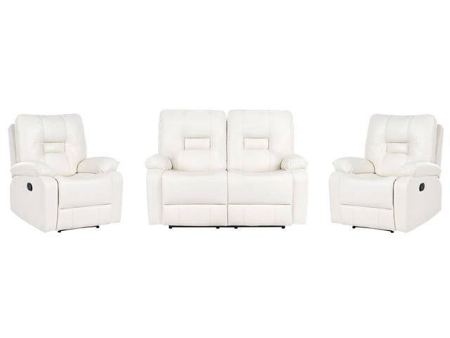 Living Room Set 2 Seater 2 Armchairs White Faux Leather Recliner Manually Adjustable Back and Footrest Beliani