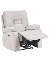 Recliner Chair Beige Velvet Electric Adjustable Back and Footrest with LED Light Modern Living Room Beliani