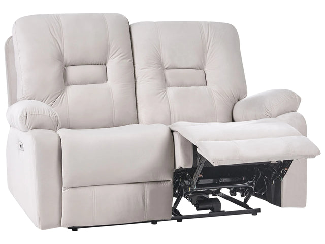 Recliner Sofa 2 Seater Beige Velvet Electric Adjustable Back and Footrest with LED Light Modern Living Room Beliani
