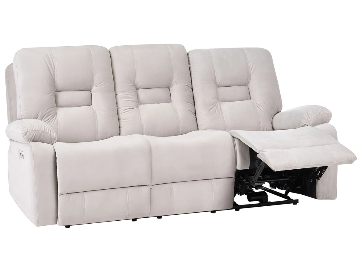 Recliner Sofa 3 Seater Beige Velvet Electric Adjustable Back and Footrest with LED Light Modern Living Room Beliani