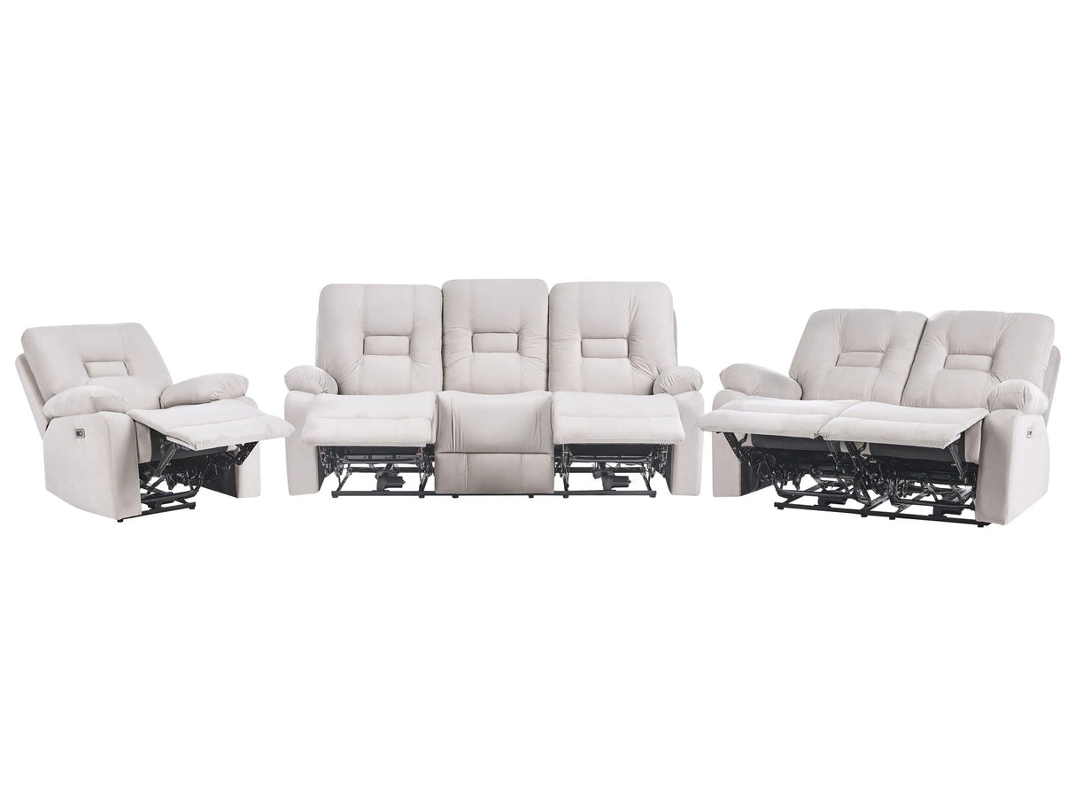 Living Room Set 3 and 2 Seater Armchair Beige Electric Recliner with LED Light Velvet Adjustable Back and Footrest Beliani