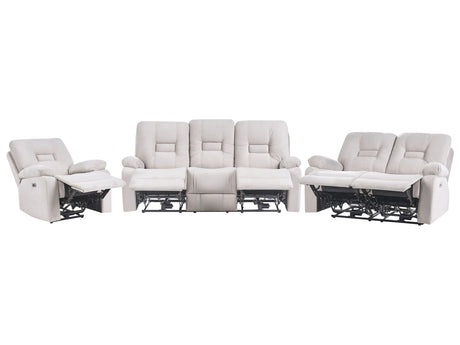 Living Room Set 3 and 2 Seater Armchair Beige Electric Recliner with LED Light Velvet Adjustable Back and Footrest Beliani