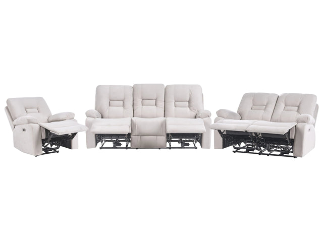Living Room Set 3 and 2 Seater Armchair Beige Electric Recliner with LED Light Velvet Adjustable Back and Footrest Beliani
