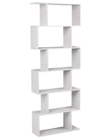 6 Tier Bookcase Off-White Shelves Chipboard Frame Open Back Irregular Design Storage Minimalist Style Beliani