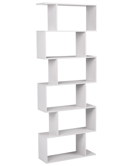 6 Tier Bookcase Off-White Shelves Chipboard Frame Open Back Irregular Design Storage Minimalist Style Beliani