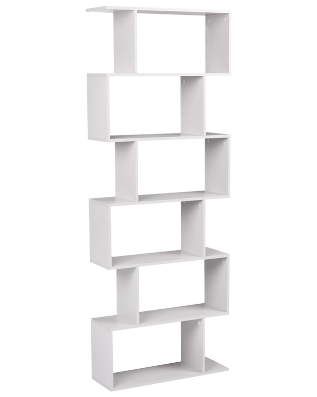 6 Tier Bookcase Off-White Shelves Chipboard Frame Open Back Irregular Design Storage Minimalist Style Beliani