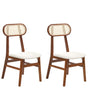Set of 2 Dining Chairs Brown and Light Beige Polyester Upholstered Seats Rattan Backrest Rubber Wood Frame Viennese Braid Armless Retro Style Beliani
