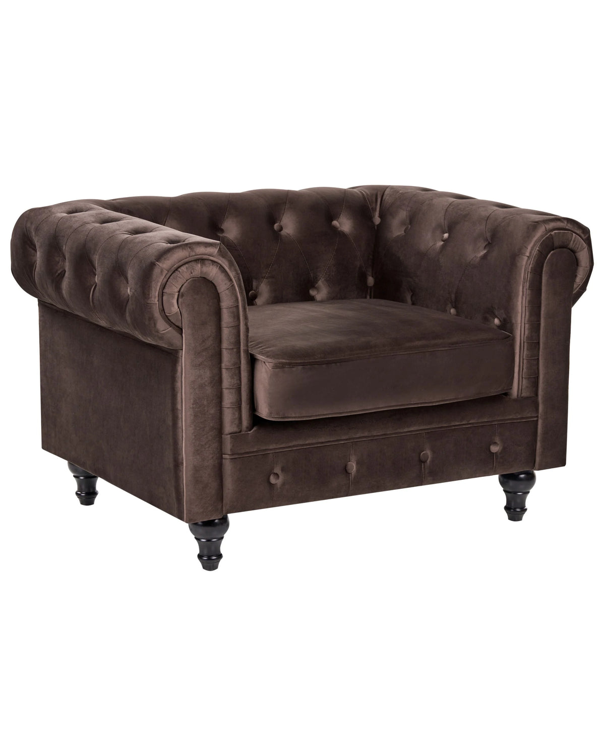 Chesterfield Armchair Dark Brown Velvet Fabric Upholstery Rubberwood Legs Contemporary Beliani