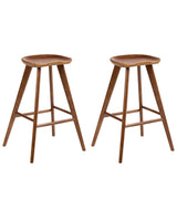 Set of 2 Bar Stools Brown Rubber Wood Retro Style Kitchen Dining Room Beliani