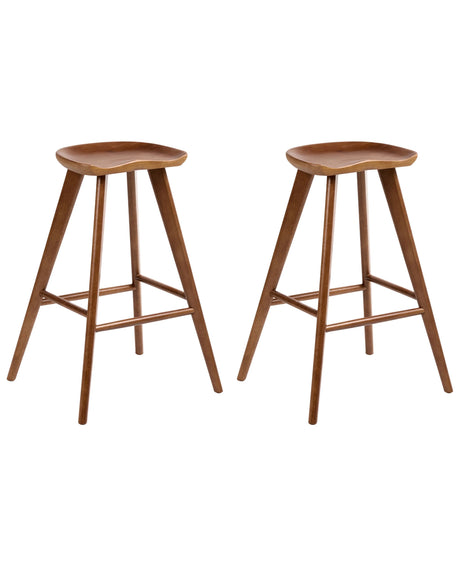 Set of 2 Bar Stools Brown Rubber Wood Retro Style Kitchen Dining Room Beliani