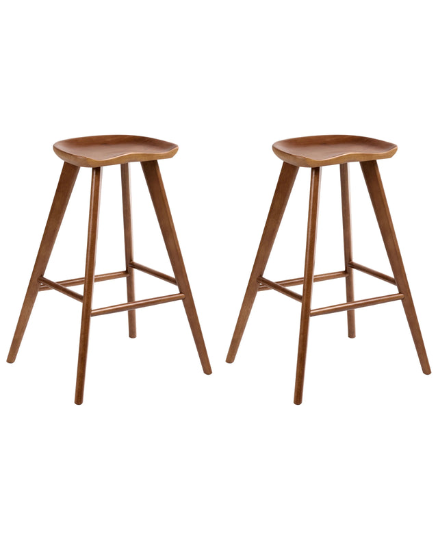 Set of 2 Bar Stools Brown Rubber Wood Retro Style Kitchen Dining Room Beliani