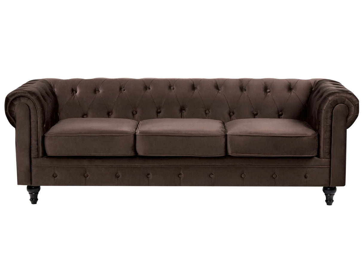 Chesterfield Sofa Dark Brown Velvet Fabric Upholstery Dark Wood Legs 3 Seater Contemporary Beliani