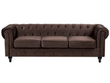 Chesterfield Sofa Dark Brown Velvet Fabric Upholstery Dark Wood Legs 3 Seater Contemporary Beliani