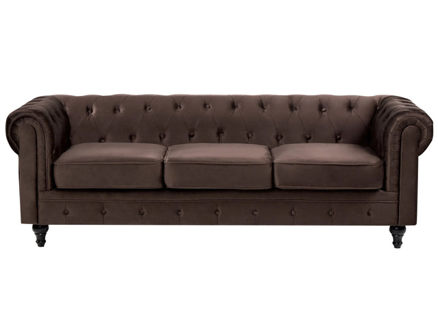 Chesterfield Sofa Dark Brown Velvet Fabric Upholstery Dark Wood Legs 3 Seater Contemporary Beliani