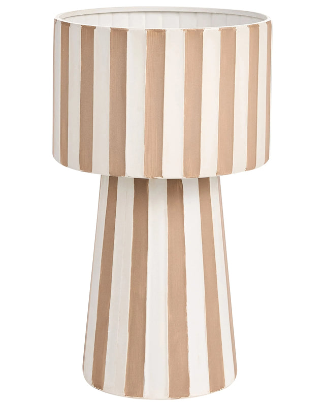 Plant Pot White and Beige Metal Stand Flower Pot Striped Indoor Planter Beliani